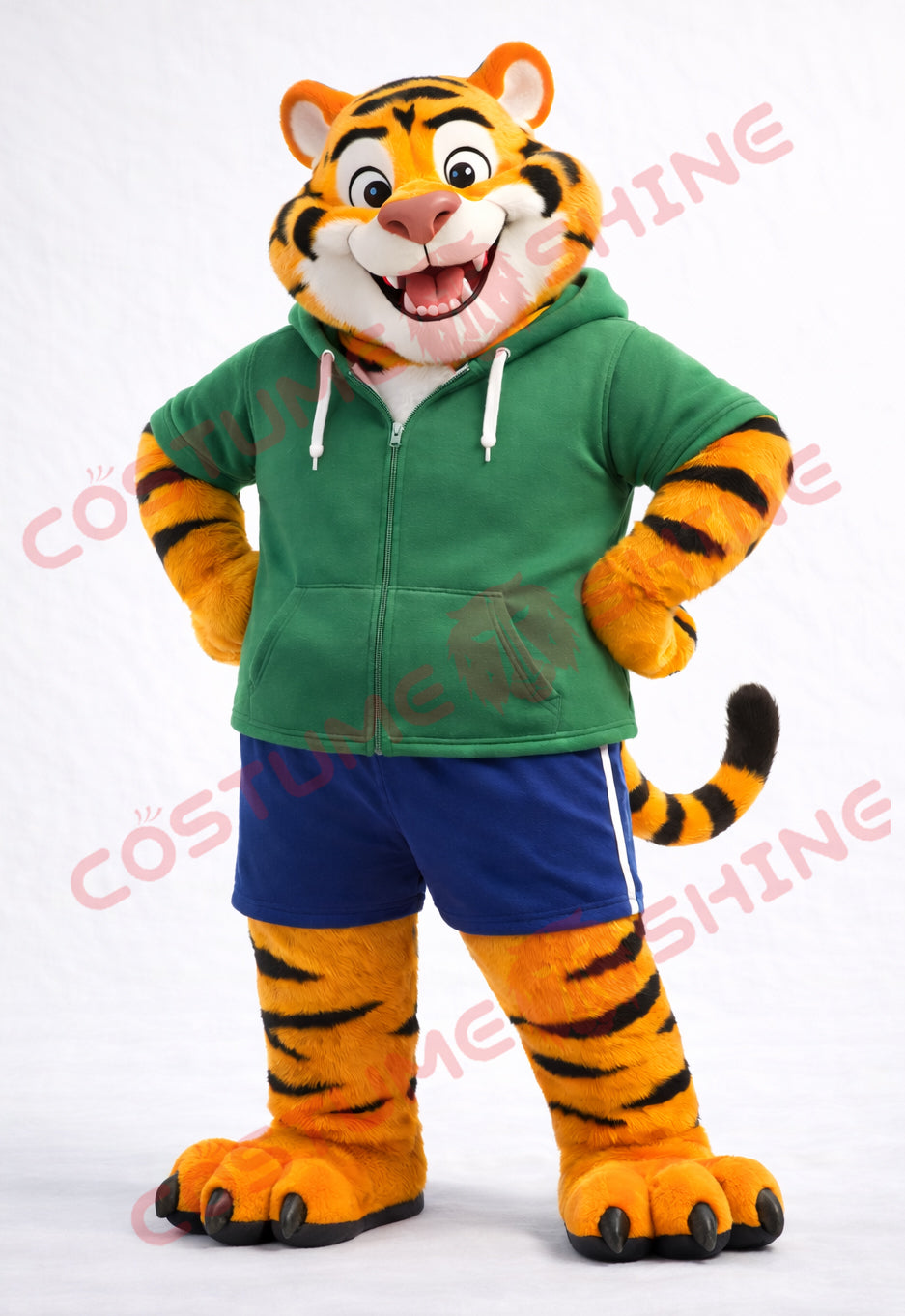 Casual Tiger Mascot Costume Adult – Green Hoodie Style