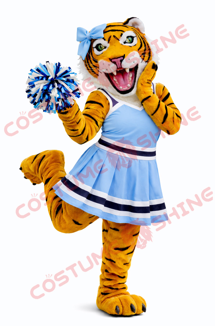 Adult Tiger Mascot Costume – Cheerleader Plush School Spirit Suit