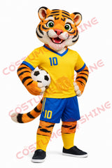 Adult Tiger Mascot Costume Soccer Uniform Yellow Blue #10