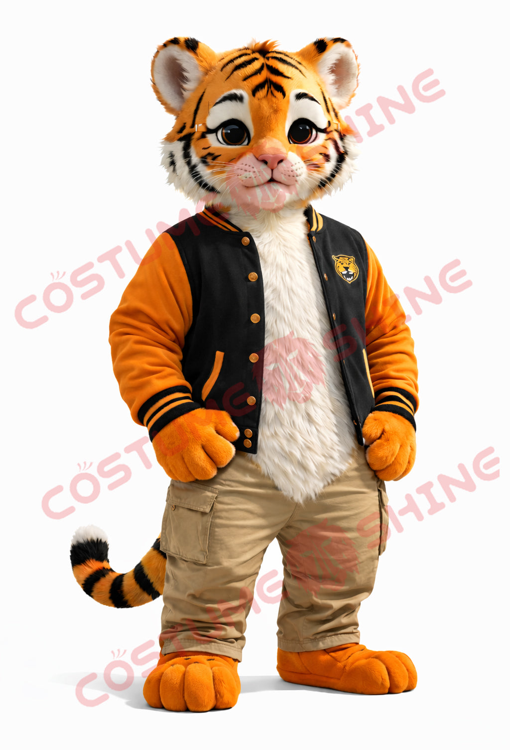 Adult Tiger Mascot Costume Varsity Jacket Cute Friendly Style