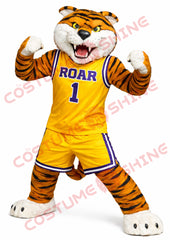 Adult Tiger Mascot Costume – Yellow Basketball Uniform Roar