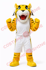 Adult Tiger Mascot Costume Yellow White Basketball Style