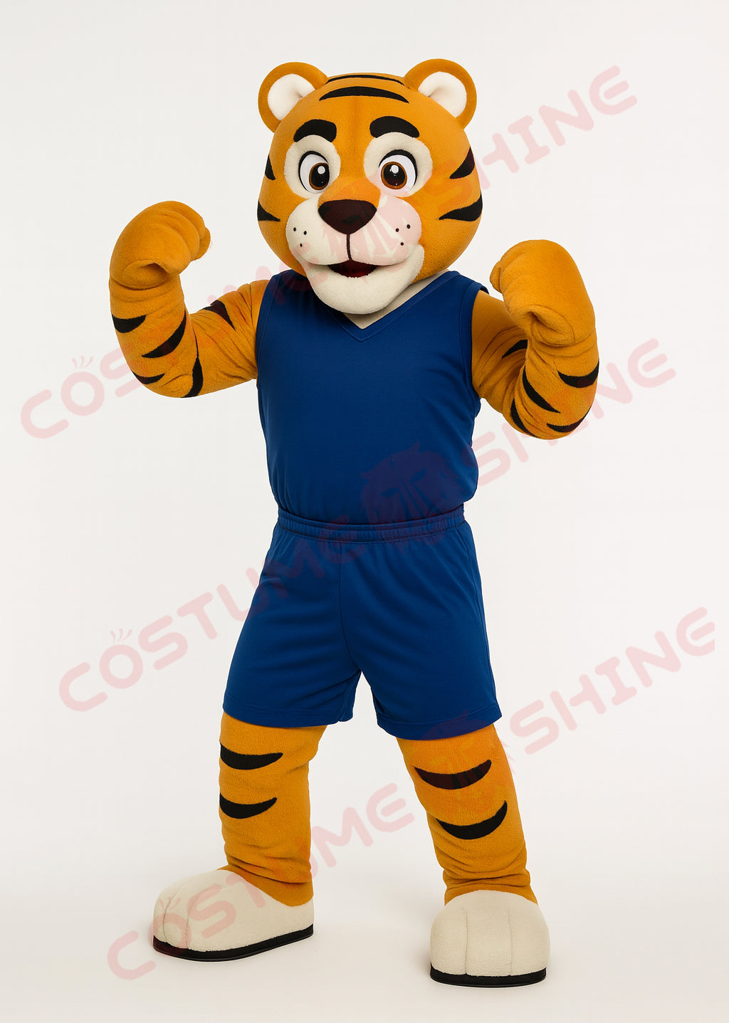 Tiger Mascot Costume in Blue Sports Outfit – Custom Plush Animal Suit for Schools