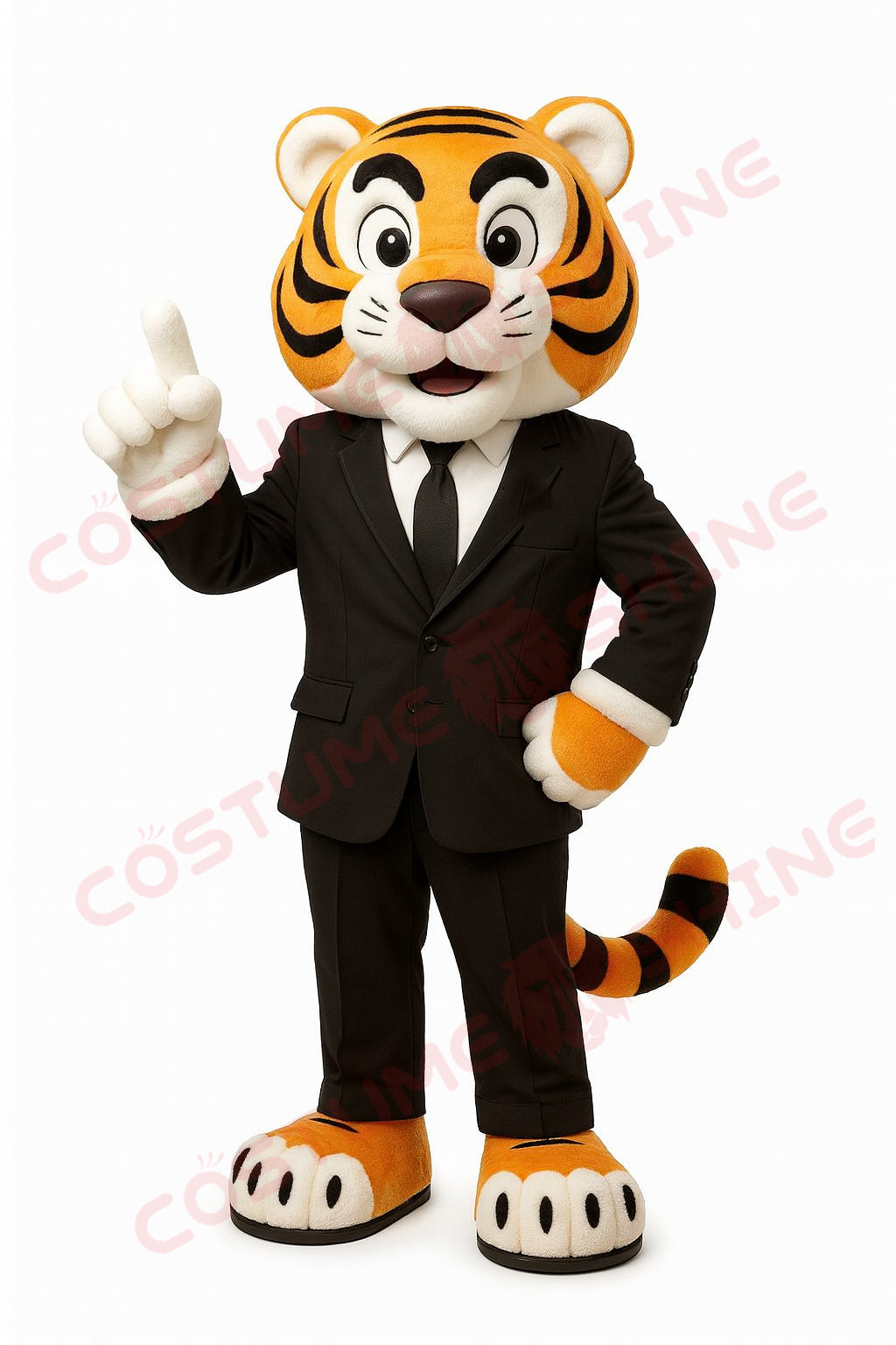 Tiger Mascot Costume for Adults in Black Suit and Tie