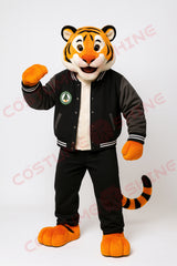 Custom Tiger Mascot Costume with Varsity Jacket – School Team Spirit Plush Suit for Events and Promotions