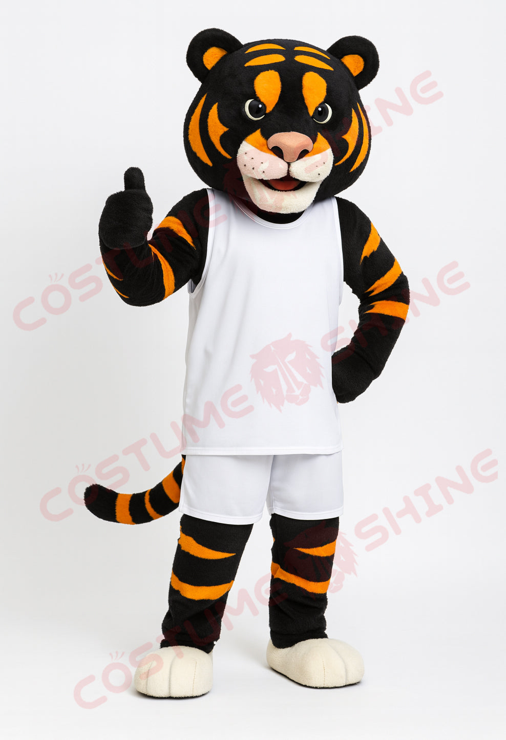 Tiger Mascot Costume in White Basketball Uniform | Custom Sports Plush Suit for Teams