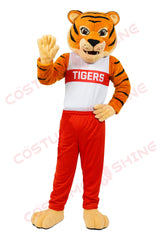 Tiger Mascot Costume with White Shirt and Red Pants – Custom Plush Suit for School Sports Team Events