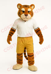 Tiger Mascot Costume in White Shirt & Yellow Shorts – Custom Plush Suit for School Teams