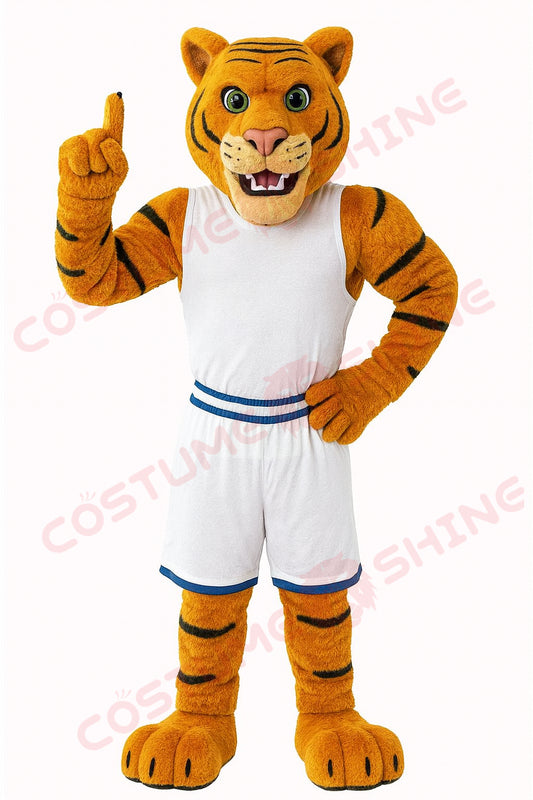 Tiger Mascot Costume in White Sports Uniform – Custom Plush Suit for School Teams and Events