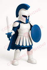 White and Blue Knight Mascot Costume with Shield and Sword – Custom School Team Armor Plush Suit