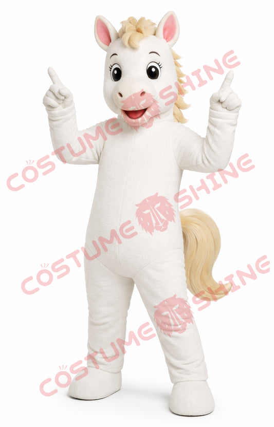 White Horse Mascot Costume for Adults – Full Body Pointing Up Pose