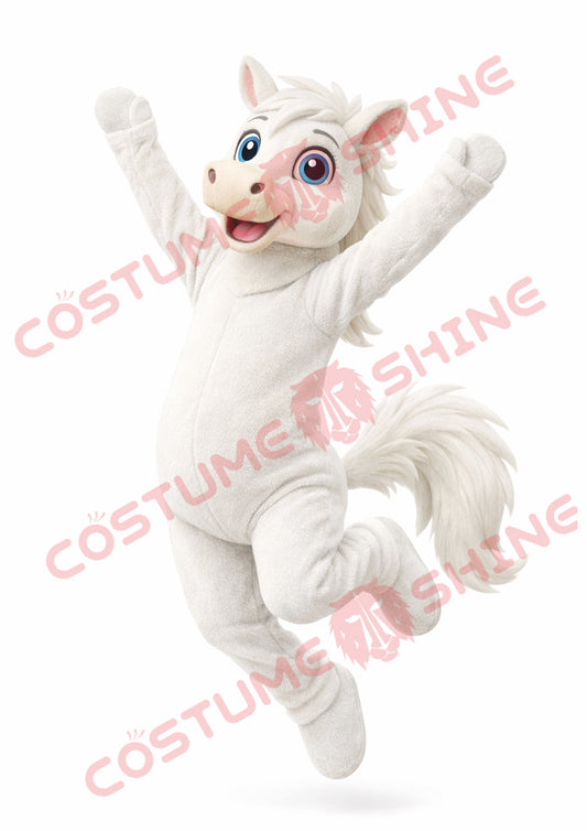White Horse Mascot Costume for Adults – Full Body Jumping Pose