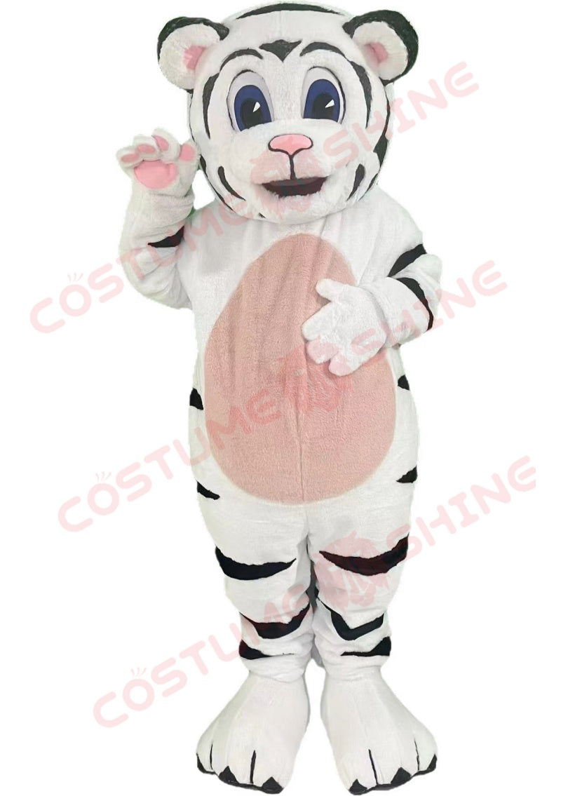 White Tiger Mascot Costume for Adults – Plush Animal Suit with Stripes & Tail