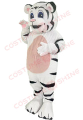White Tiger Mascot Costume for Adults – Plush Animal Suit with Stripes & Tail