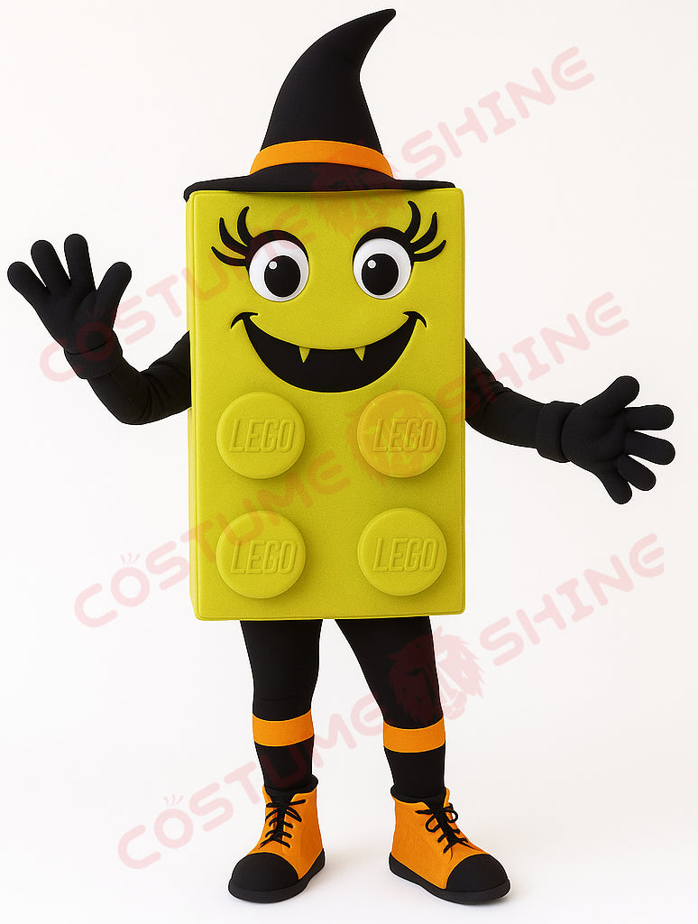 Yellow Brick Mascot Costume with Witch Hat – Halloween Custom Plush Suit for Adults