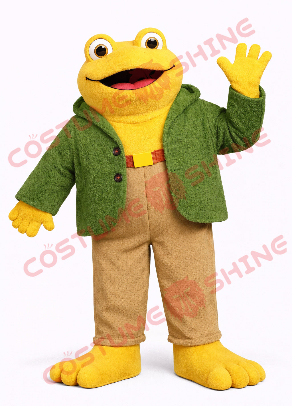 Yellow Frog Mascot Costume for Adults with Green Jacket