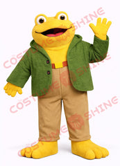 Yellow Frog Mascot Costume for Adults with Green Jacket