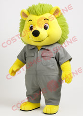 Yellow Hedgehog Mascot Costume in Gray Coverall for Events